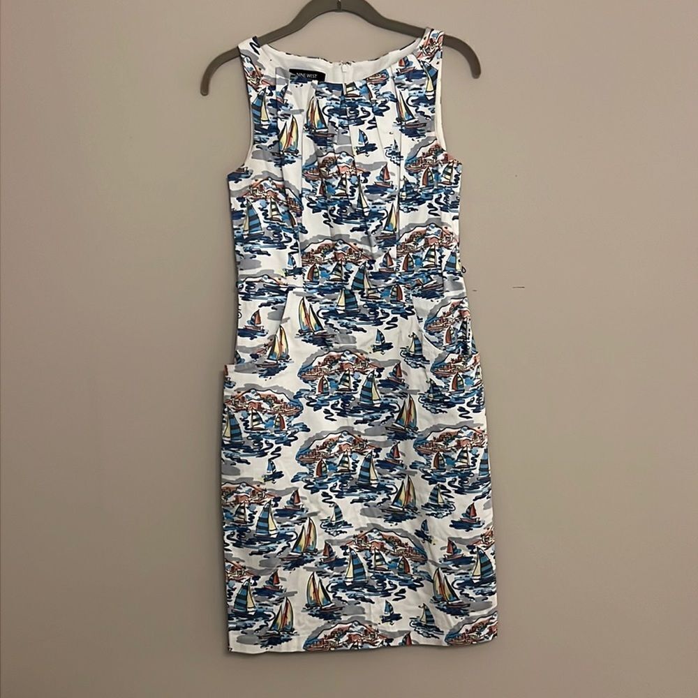 Nine West Sail Boat Print Sleeveless Shift Dress - Size 2